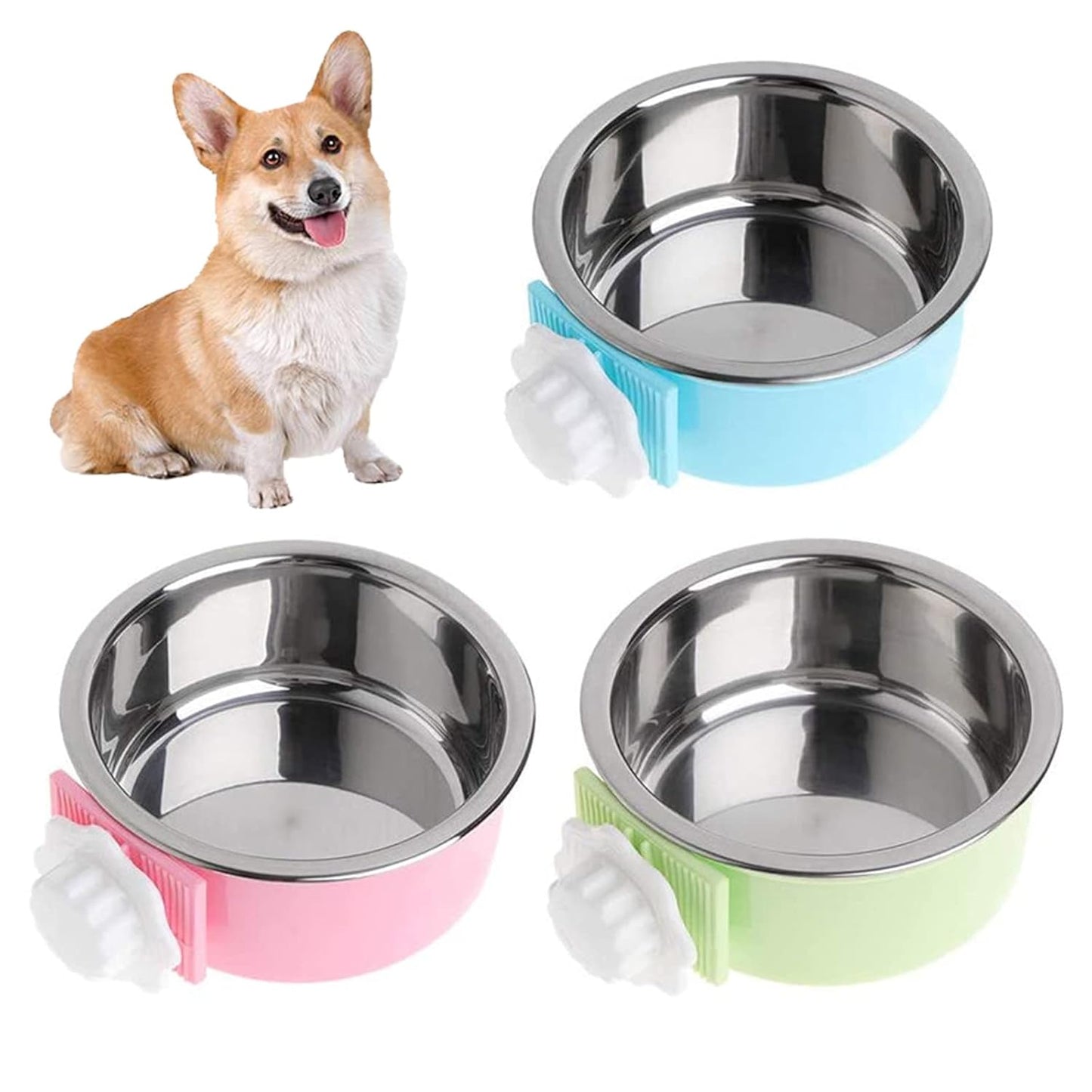 Removable Stainless Steel Hanging Pet Cage Bowls