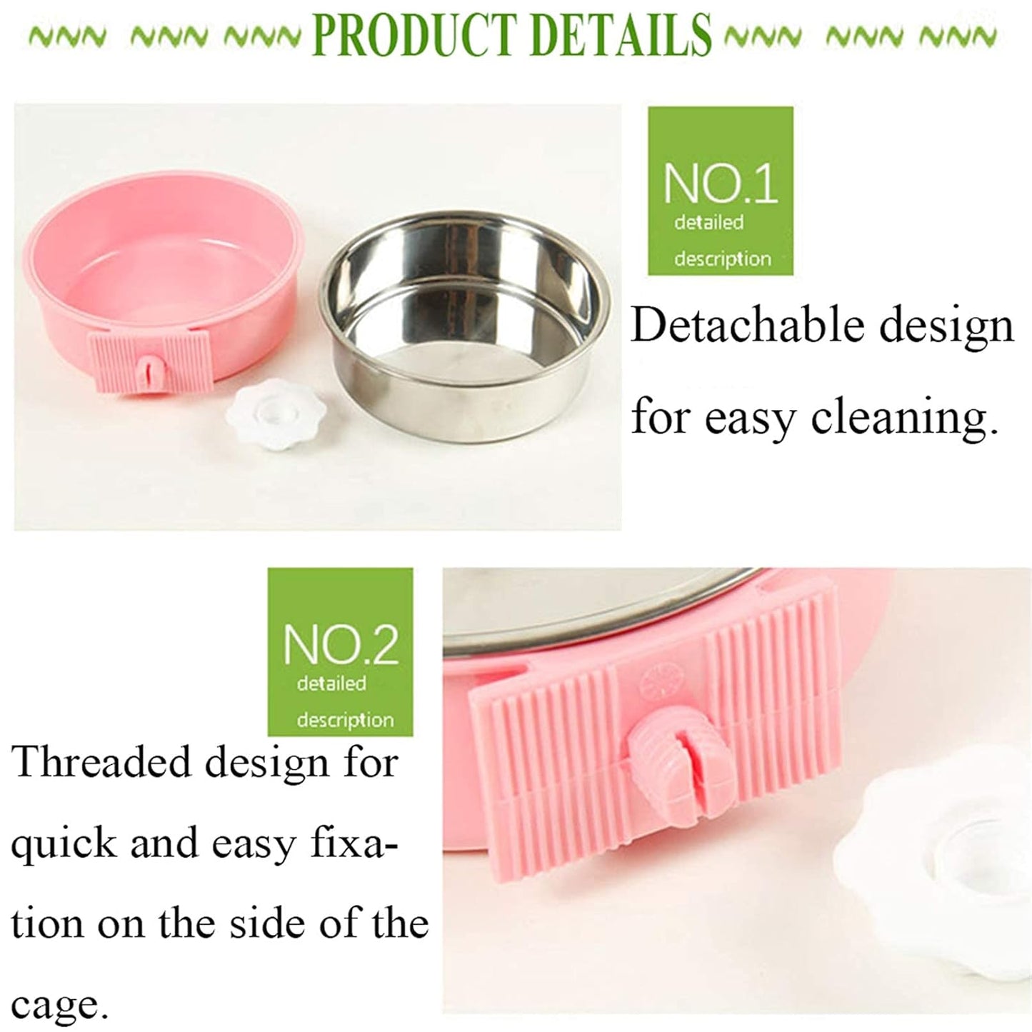 Removable Stainless Steel Hanging Pet Cage Bowls