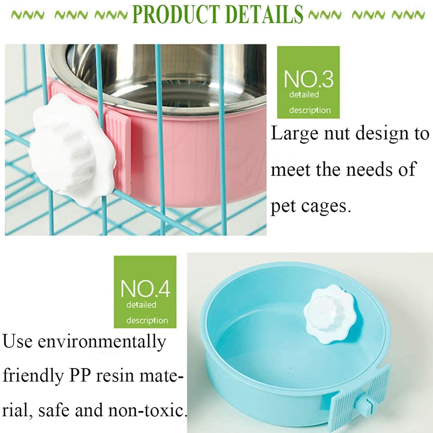 Removable Stainless Steel Hanging Pet Cage Bowls