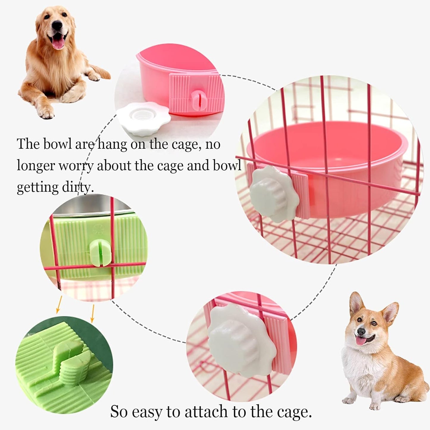 Removable Stainless Steel Hanging Pet Cage Bowls