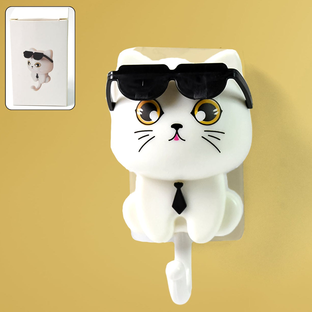 Wall Cute Cat Key Hook With Sunglasses