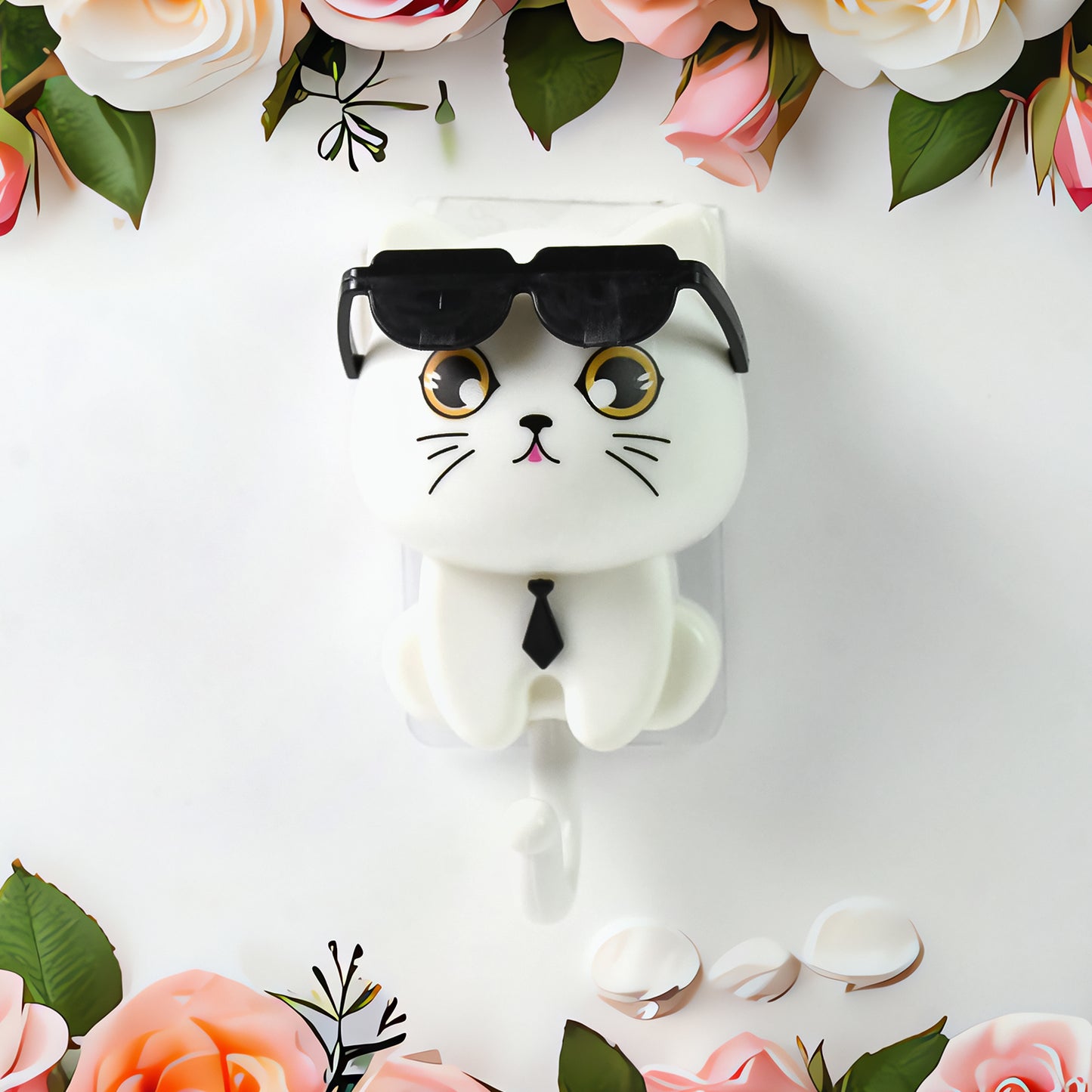 Wall Cute Cat Key Hook With Sunglasses