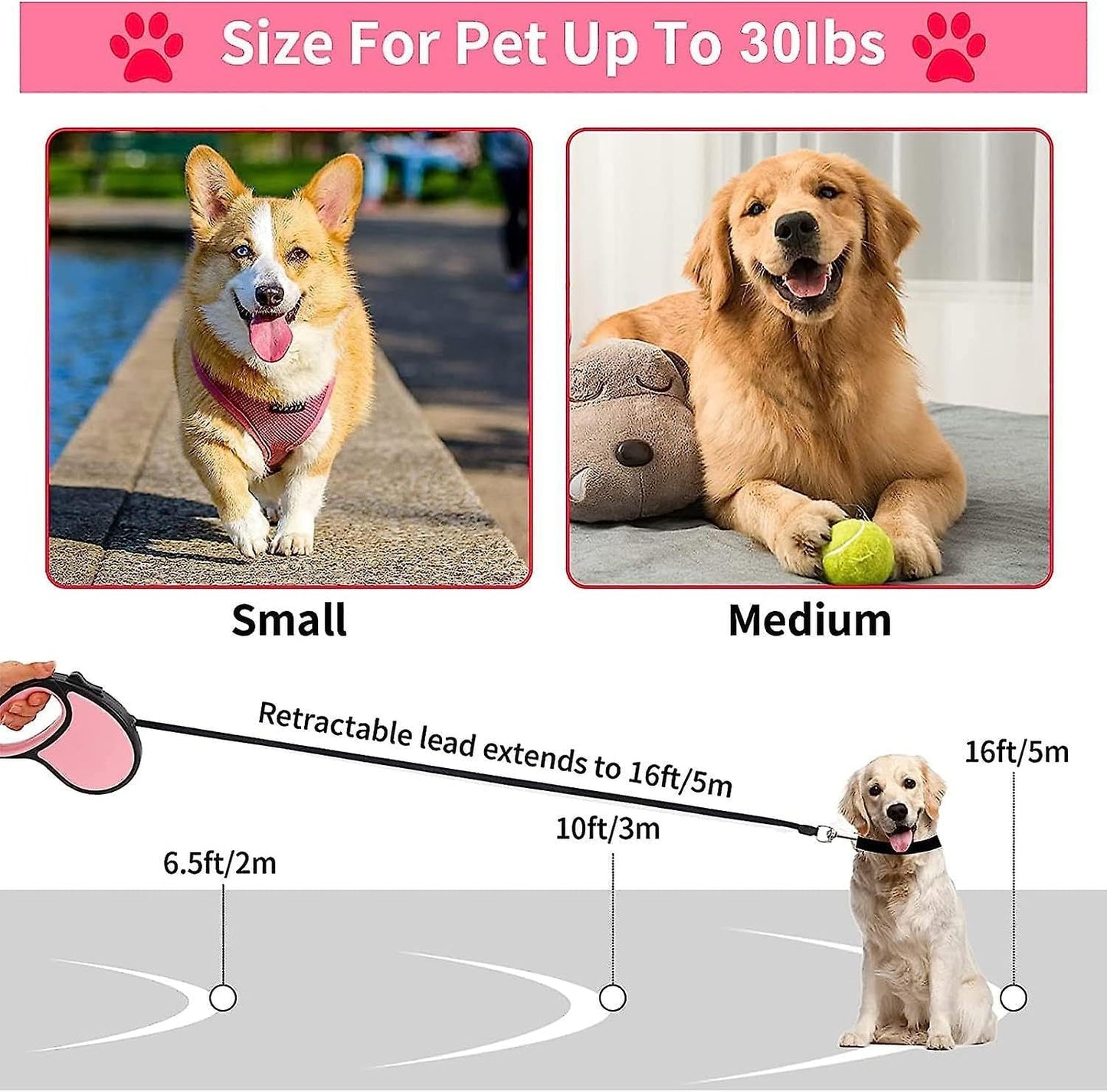 Retractable Dog Leash, 5M Automatic Pet Leash with Padded Handle