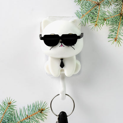 Wall Cute Cat Key Hook With Sunglasses